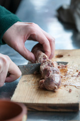 Cooked meat on a wooden Board. Selective focus