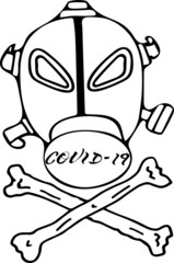 Gas mask and bones, a symbol of the coronovirus.