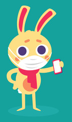 Bunny wearing a mask holdinh a phone