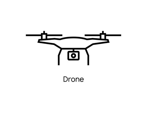 Drone icon vector line quadcopter logo illustration. Drone camera delivery aerial icon