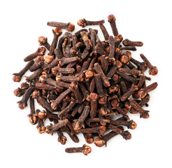 Clove spice on a white top view. Isolated