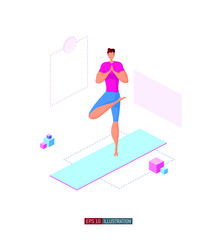 Trendy flat illustration. Man doing yoga. Activity. Fitness. Yoga poses. Life style. Template for your design works. Vector graphics.