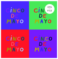 Cinco de Mayo. 5th May. The fifth of May Day. Mexican national holiday. Handwritten, colorful childlike font typography, hand lettering. Fun bright colors. Banner sign card social media design element