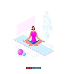 Trendy flat illustration. Girl doing yoga. Activity. Fitness. Yoga poses. Life style. Template for your design works. Vector graphics.