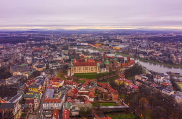 Krakow old city aerial evening time
