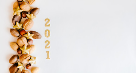 Golden Christmas stars and nuts.