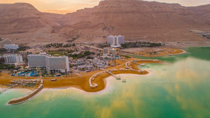Dead sea in Israel, aerial drone view