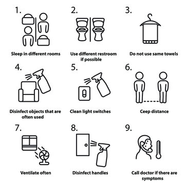 Advice For Staying In Home With Someone Who Is High Risk Or Sick From Coronavirus (COVID 19) Icon Set. Vector.