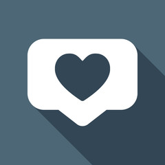 Like icon, heart in notification cloud, social symbol. White fla