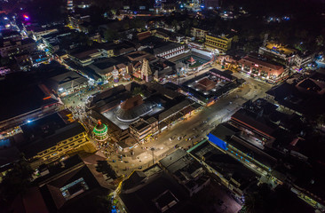 Fototapeta na wymiar Udupi temple at night, India, aerial drone view