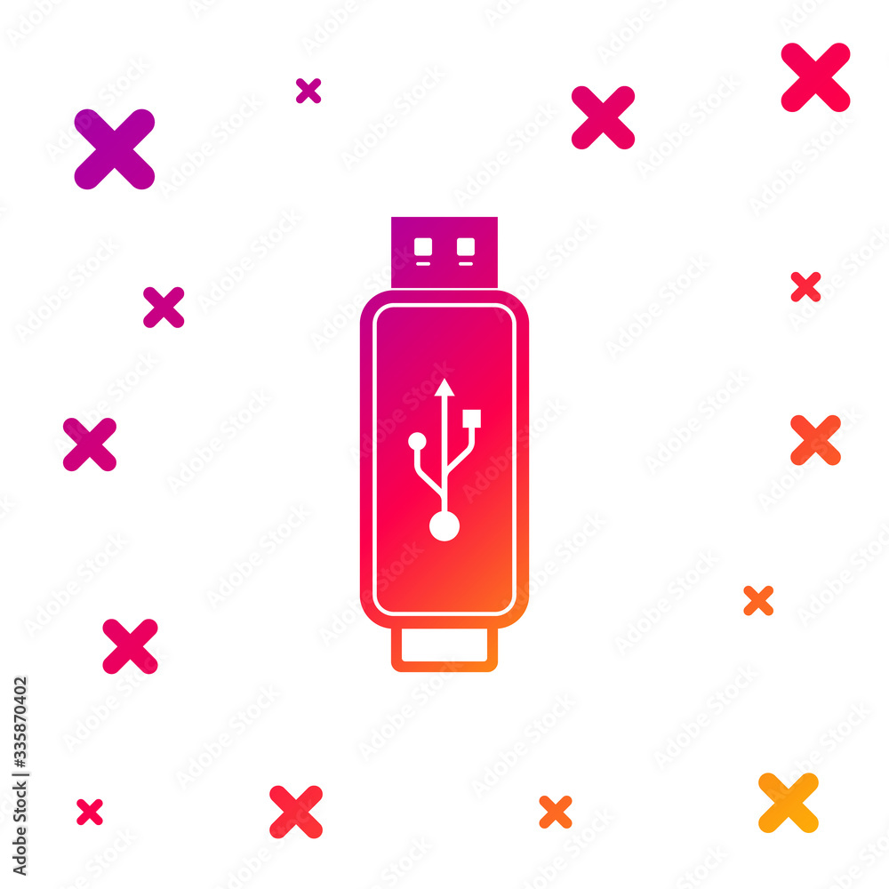 Poster color usb flash drive icon isolated on white background. gradient random dynamic shapes. vector illu