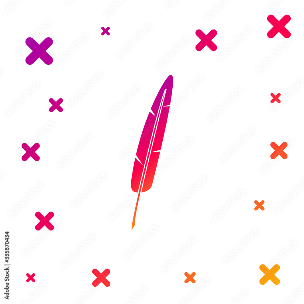 Poster color feather pen icon isolated on white background. gradient random dynamic shapes. vector illustra