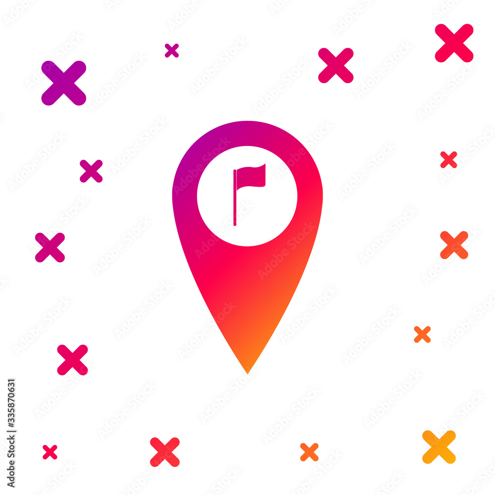 Poster color map pointer with golf flag icon isolated on white background. location marker symbol. gradient