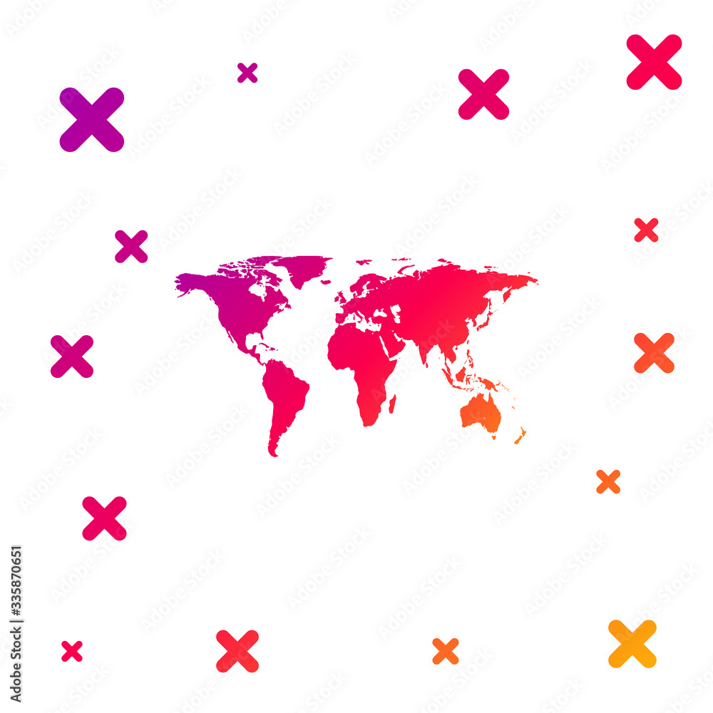 Poster color world map icon isolated on white background. gradient random dynamic shapes. vector illustrati