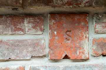 Old red brick wall in vintage style, brickwork background