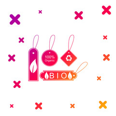 Color Set of banners, labels, tags, logos for eco green healthy foods icon isolated on white background. Organic products. Healthy food stickers. Gradient random dynamic shapes. Vector Illustration