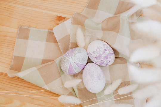 easter eggs collection on wooden background