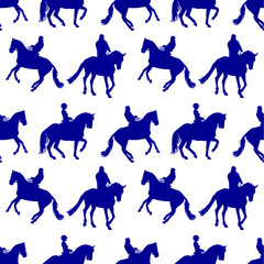 silhouettes of racing sports horses and riders isolated on a white background, seamless background, pattern for decoration, equestrian sports