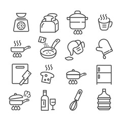 Set of minimal kitchen tools or cooking icon isolated modern outline on white background