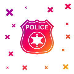 Color Police badge icon isolated on white background. Sheriff badge sign. Gradient random dynamic shapes. Vector Illustration