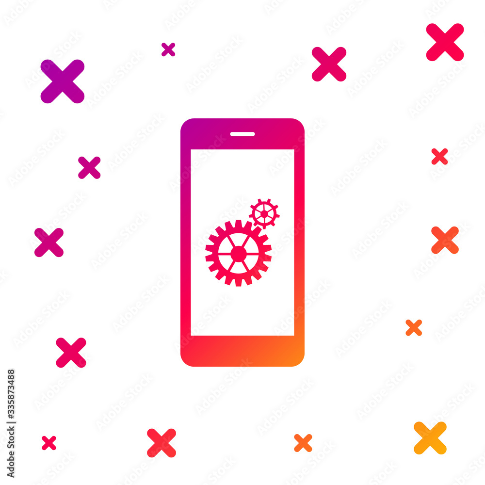 Poster color setting on smartphone screen icon on white background. mobile phone and gear sign. adjusting a
