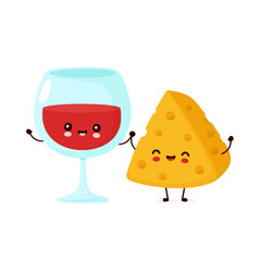 Cute happy smiling wine glass and cheese