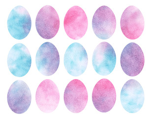 Set of watercolor easter eggs in tender shades 