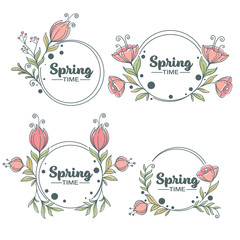 Spring Time, doodle floral frames with fresh flowers