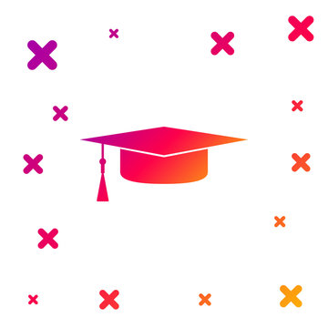 Color Graduation cap icon isolated on white background. Graduation hat with tassel icon. Gradient random dynamic shapes. Vector Illustration
