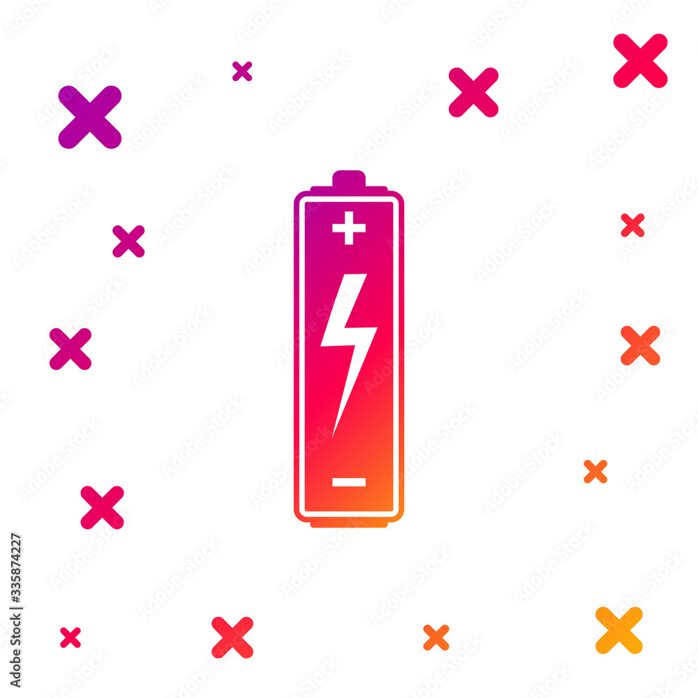 Poster color battery icon isolated on white background. lightning bolt symbol. gradient random dynamic shap