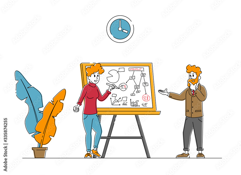 Aufkleber agile development methodology concept. thoughtful business people characters developing project usin
