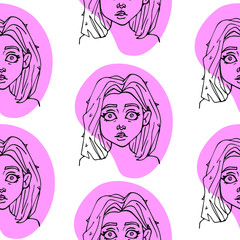 vector seamless pattern with hand-drawn scared young beauty girls. it can be used as wallpaper, background, print, textile design, notebooks, phone cases, packaging paper, and more.