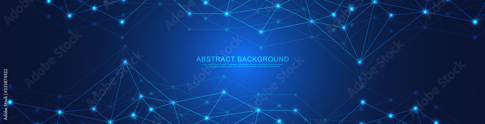 Fototapete website header or banner design with abstract geometric background and connecting dots and lines. gl