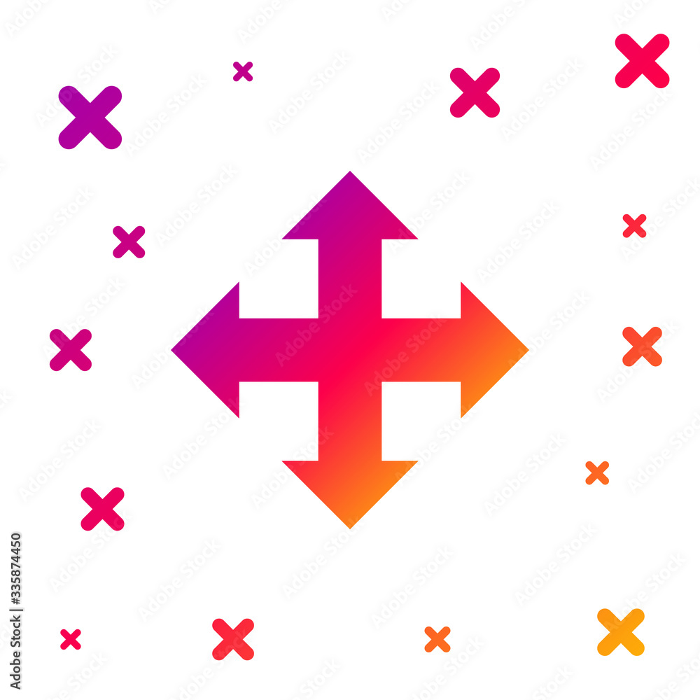 Poster color arrows in four directions icon isolated on white background. gradient random dynamic shapes. v