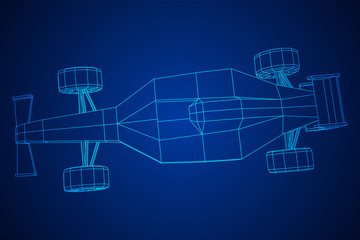 Fast motor sport racing car speed concept. Wireframe low poly mesh vector illustration.