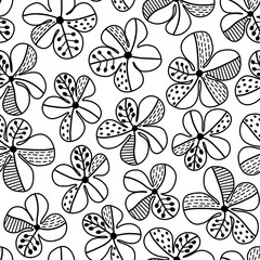 Black and white decorative flowers. Seamless textile pattern