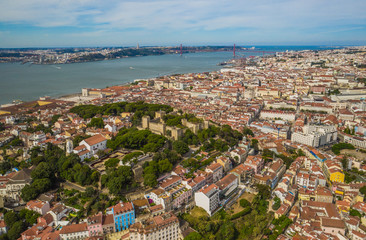 Lisbon in Portugal, aerial drone view