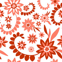 Hand drawn fabric. Seamless floral pattern. Monochrom design