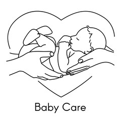 Obraz premium Newborn on Hand. Pediatric Clinic Logo 