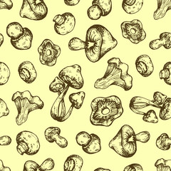 vector seamless food pattern with graphic hand-drawn mushrooms. it can be used as wallpaper, background, design of packaging paper, textiles, notebooks, prints and other things.