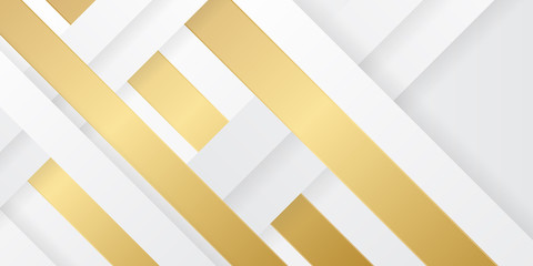 Modern abstract white background with golden stripe straight 3D layered lines.