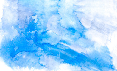 Abstract blue background. Hand-drawn texture in watercolor, gouache. Design for backgrounds, covers, packages, Wallpapers.