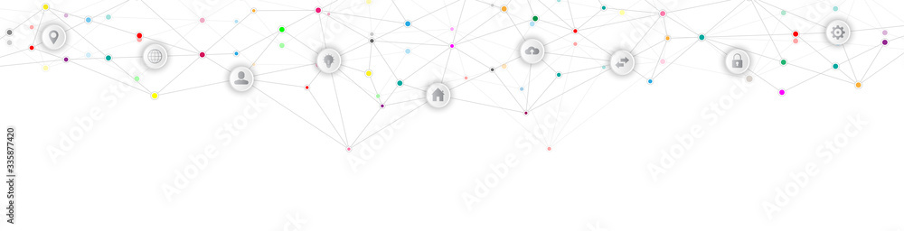 Aufkleber website header or banner design with abstract technical background and connecting dots and lines. di
