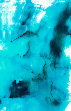 Abstract blue background. Hand-drawn texture in watercolor, gouache. Design for backgrounds, covers, packages, Wallpapers.
