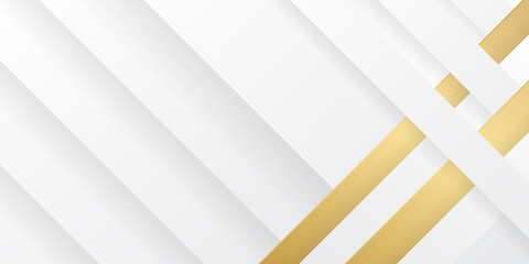 Abstract white gradient line 3D layered polygon pattern with golden line background for presentation design.