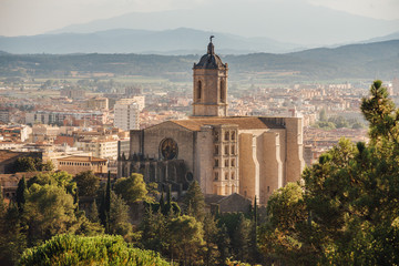 Fototapeta na wymiar Girona Cathedral in Catalonia, Spain, Romanesque, Gothic and Baroque architecture