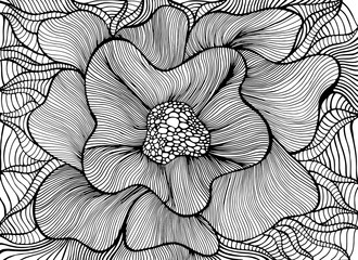 Fantasy artistic beautiful flower coloring page. Vector hand drawn illustration with elegant floret.