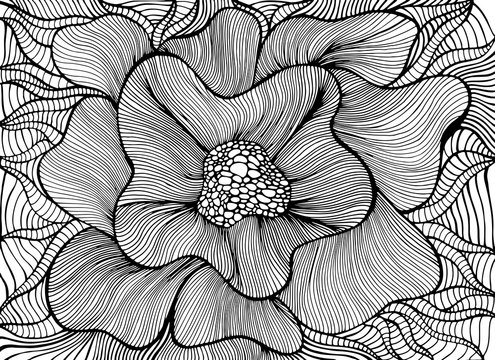 Fantasy Artistic Beautiful Flower Coloring Page. Vector Hand Drawn Illustration With Elegant Floret.