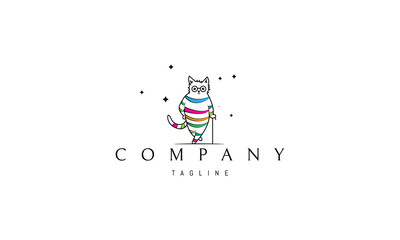 Vector color logo on which an abstract image of a funny tabby cat.