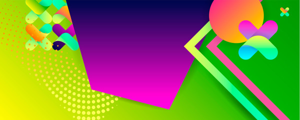 Orange blue greene colors bright juicy vector background with geometric elements. Lines and dots for text, universal design, banner concept